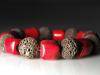 Armband aus Lava Steinen und Coralle Perlen   LAVA&CORAL elastik